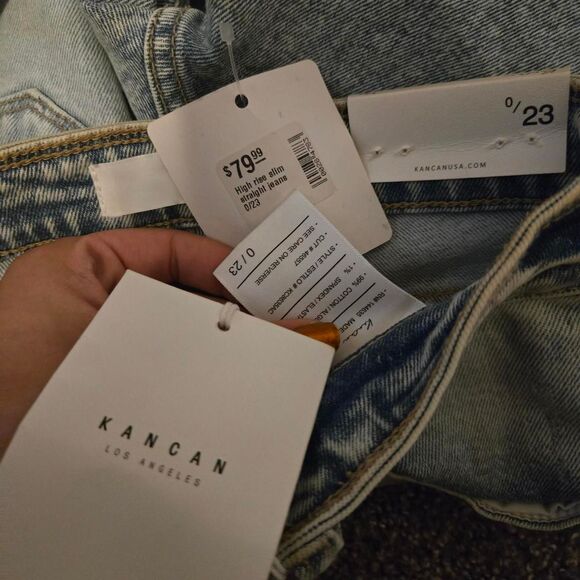 Women's Kancan High Rise Slim Straight Raw Hem Button Denim Jeans 0 NEW - Picture 8 of 8